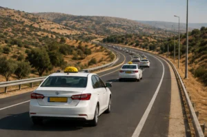 מונית בנסיעה בין-עירונית בכביש מראש העין